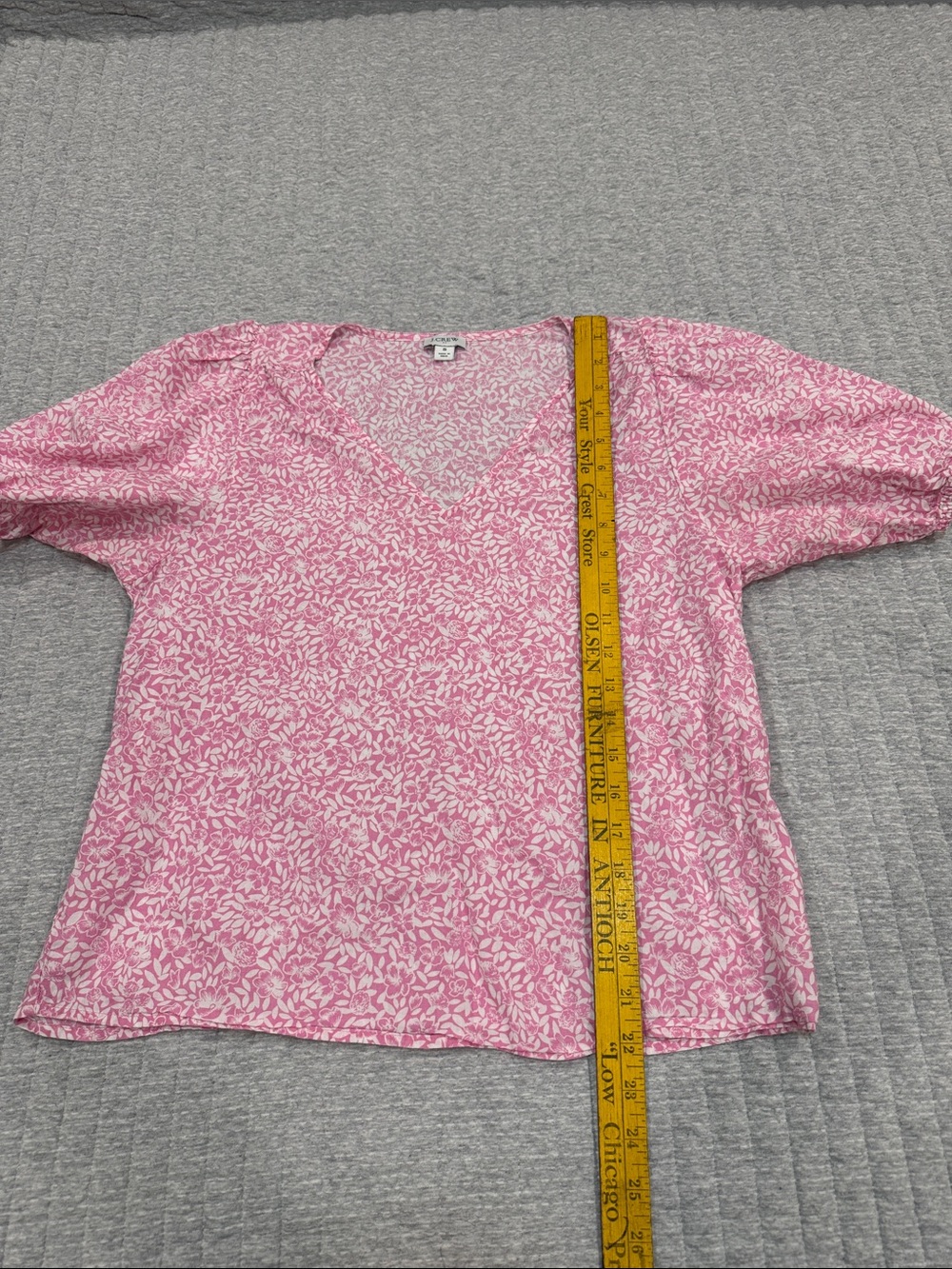 J. Crew 100% cotton puff sleeve v neck pink & white floral print blouse Sz S - Picture 5 of 8